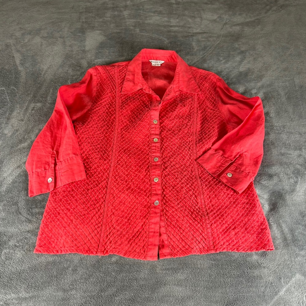 Quilted Red Button-Down Shirt with Point Collar